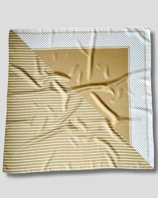 LARGE SQUARE STRIPE DOT SCARF | BEIGE, BROWN, WHITE | 90X90 CM