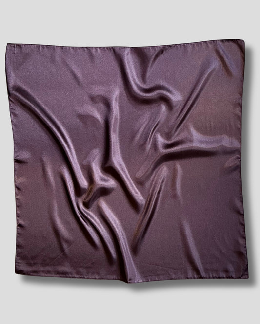 Brown satin square scarf on a light gray background