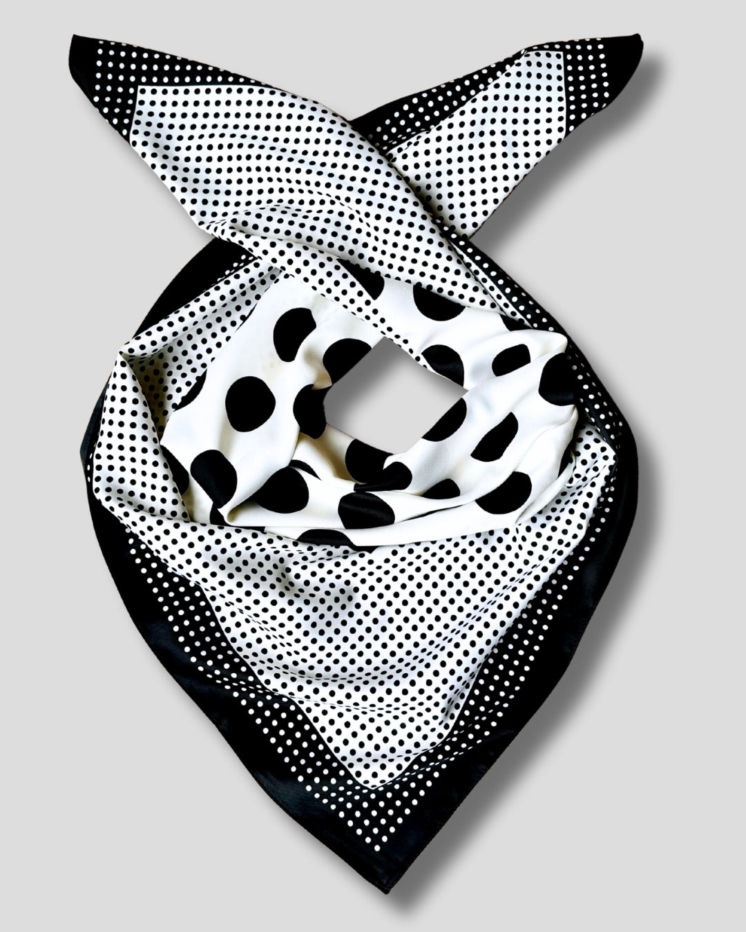 LARGE SQUARE POLKA DOT SCARF | BLACK, WHITE | 90X90 CM