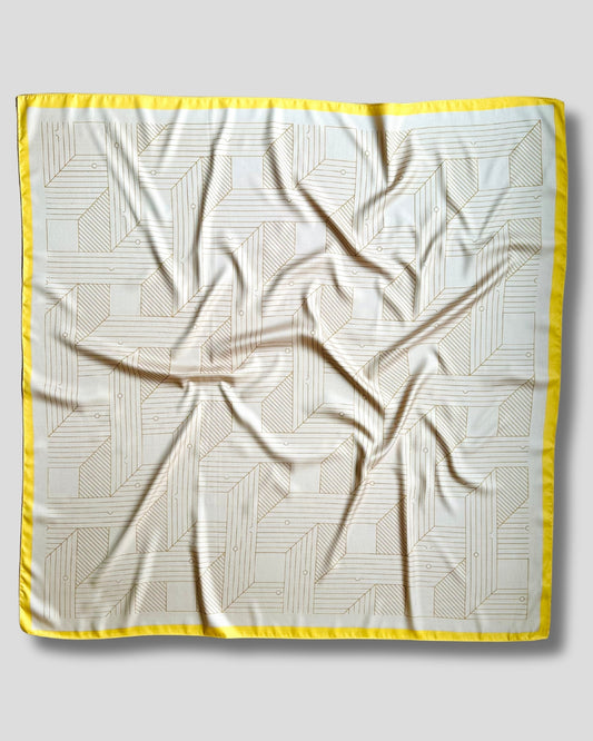 LARGE SQUARE GEOMETRIC SCARF | BEIGE, BROWN, YELLOW | 90X90 CM