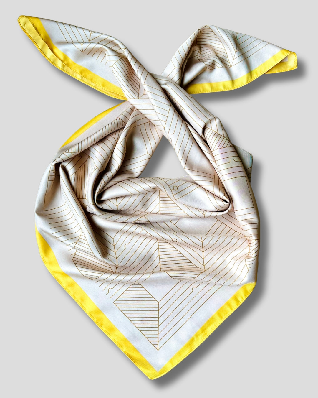 LARGE SQUARE GEOMETRIC SCARF | BEIGE, BROWN, YELLOW | 90X90 CM