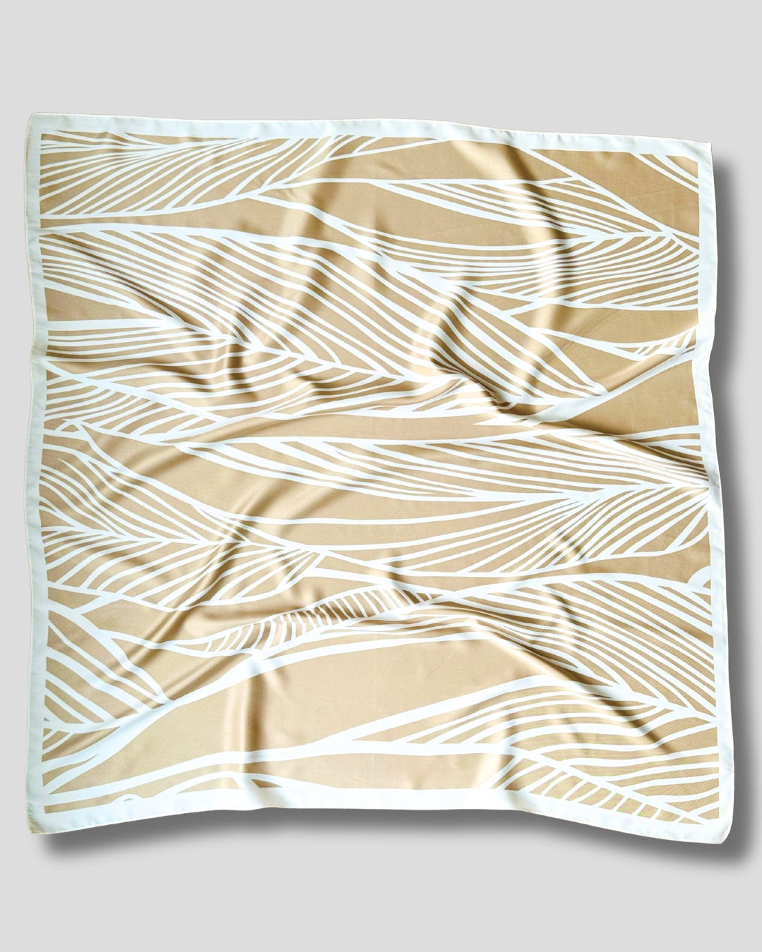LARGE SQUARE LEAF PRINT SCARF | BEIGE, BROWN, WHITE | 90X90 CM