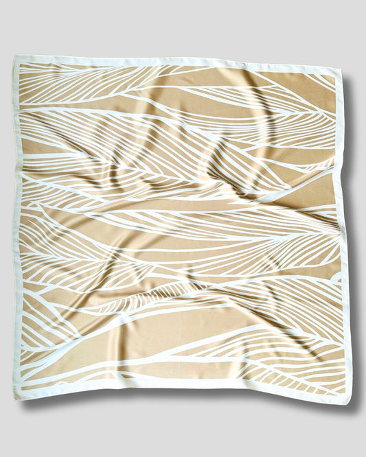 LARGE SQUARE LEAF PRINT SCARF | BEIGE, BROWN, WHITE | 90X90 CM