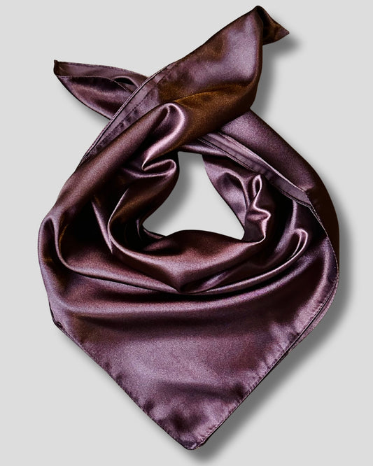 Brown satin scarf on a light gray background