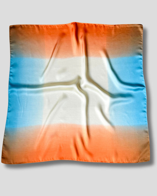 SQUARE SHINY AND ELEGANT SCARF | BLUE, WHITE, ORANGE | 60X60 CM
