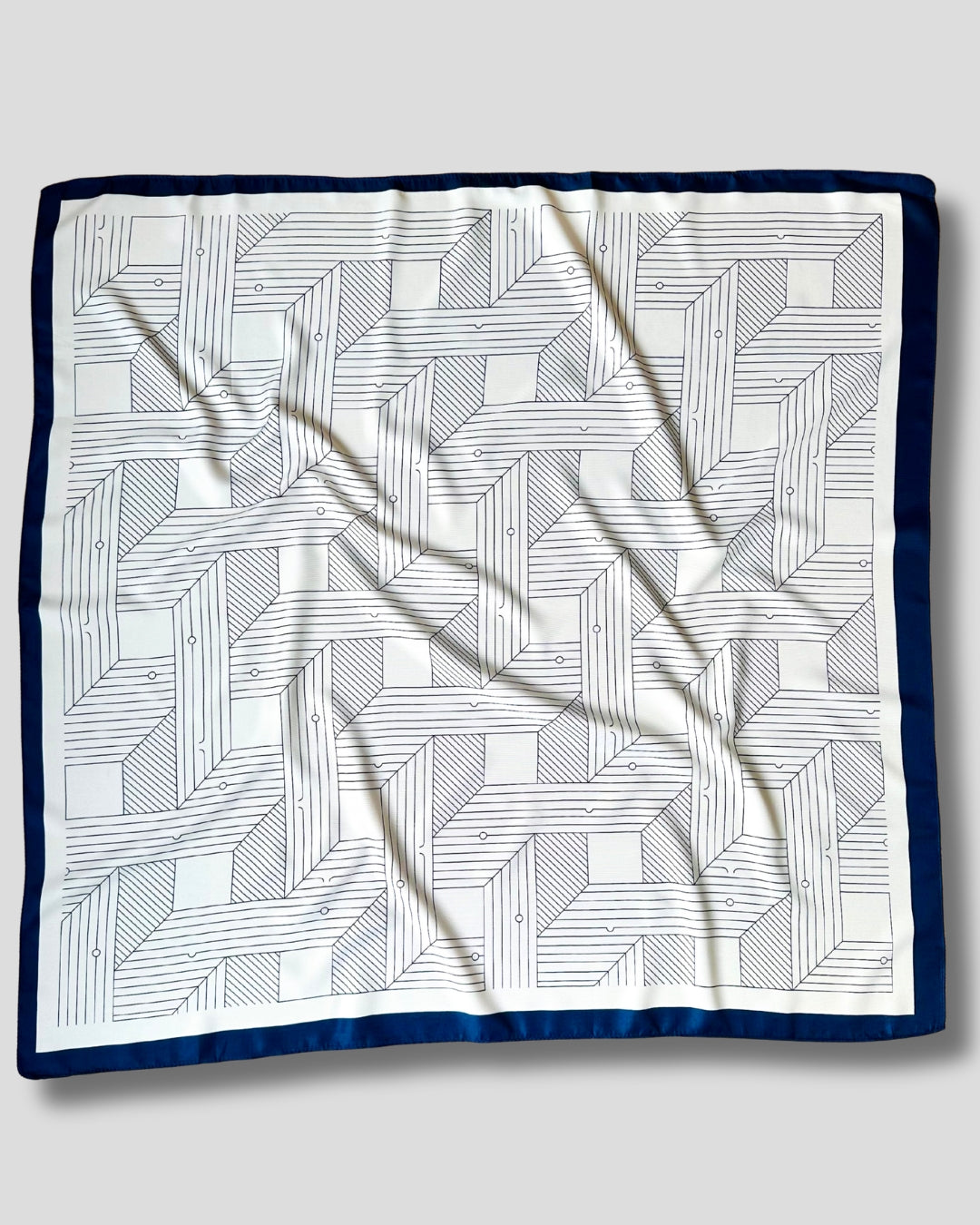 LARGE SQUARE GEOMETRIC SCARF | WHITE, NAVY BLUE | 90X90 CM