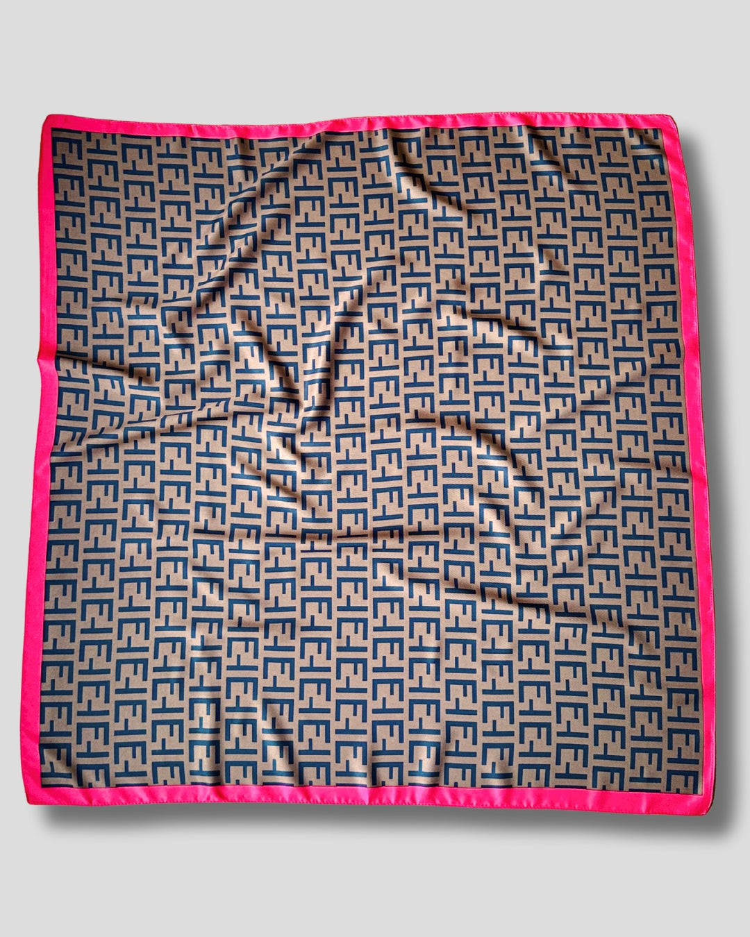 LARGE SQUARE GEOMETRIC SCARF | BROWN, PINK | 90X90 CM