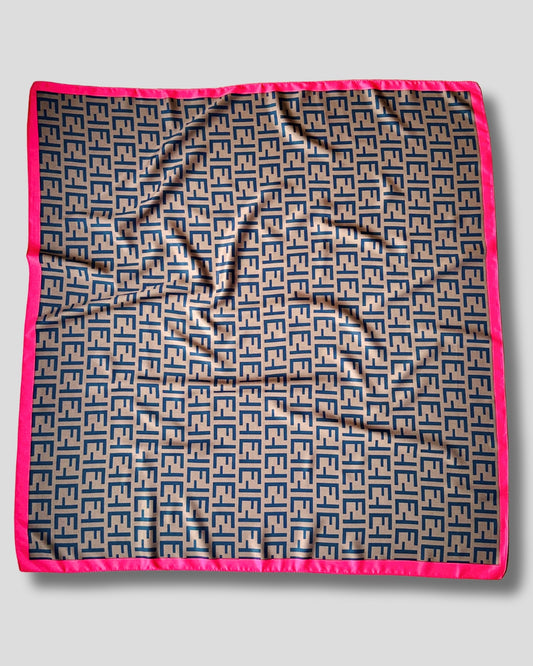 LARGE SQUARE GEOMETRIC SCARF | BROWN, PINK | 90X90 CM