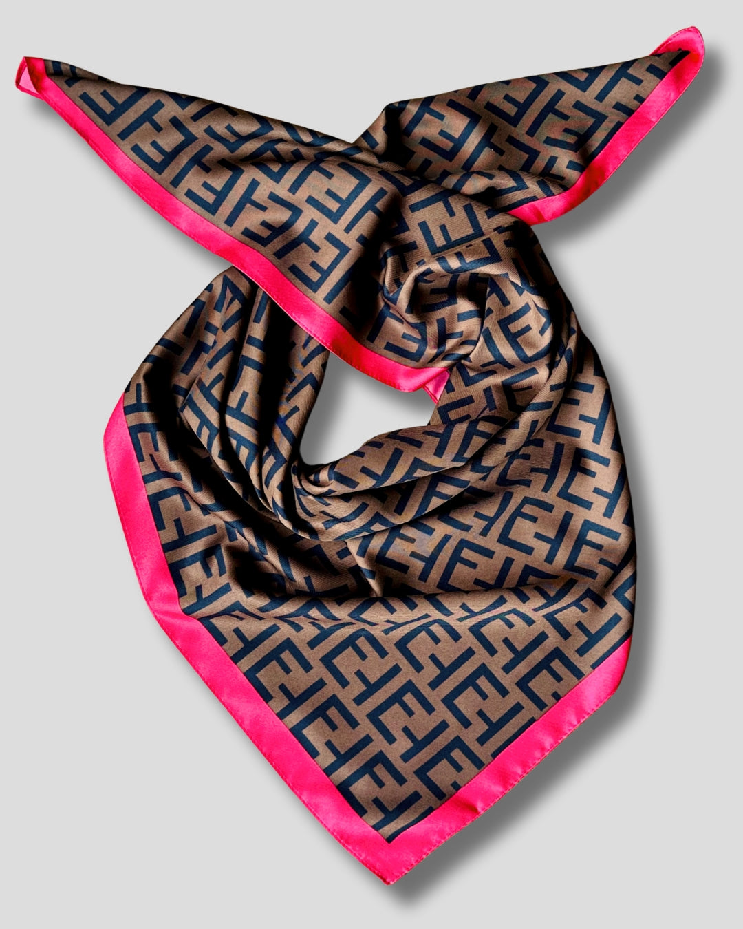 LARGE SQUARE GEOMETRIC SCARF | BROWN, PINK | 90X90 CM