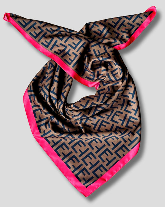 LARGE SQUARE GEOMETRIC SCARF | BROWN, PINK | 90X90 CM