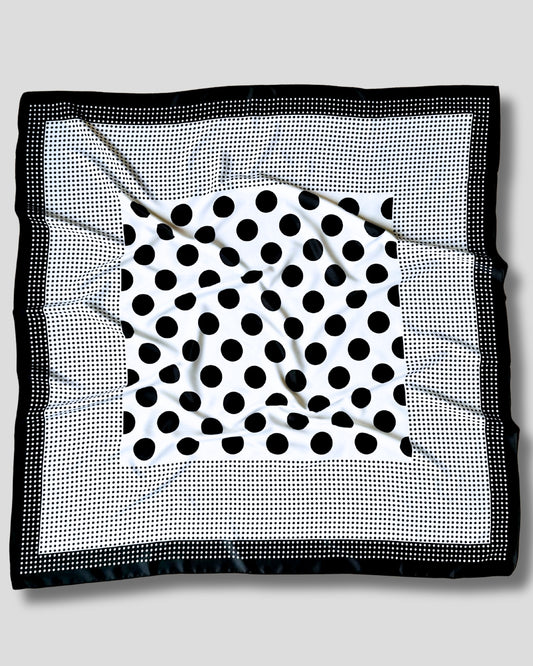 LARGE SQUARE POLKA DOT SCARF | BLACK, WHITE | 90X90 CM