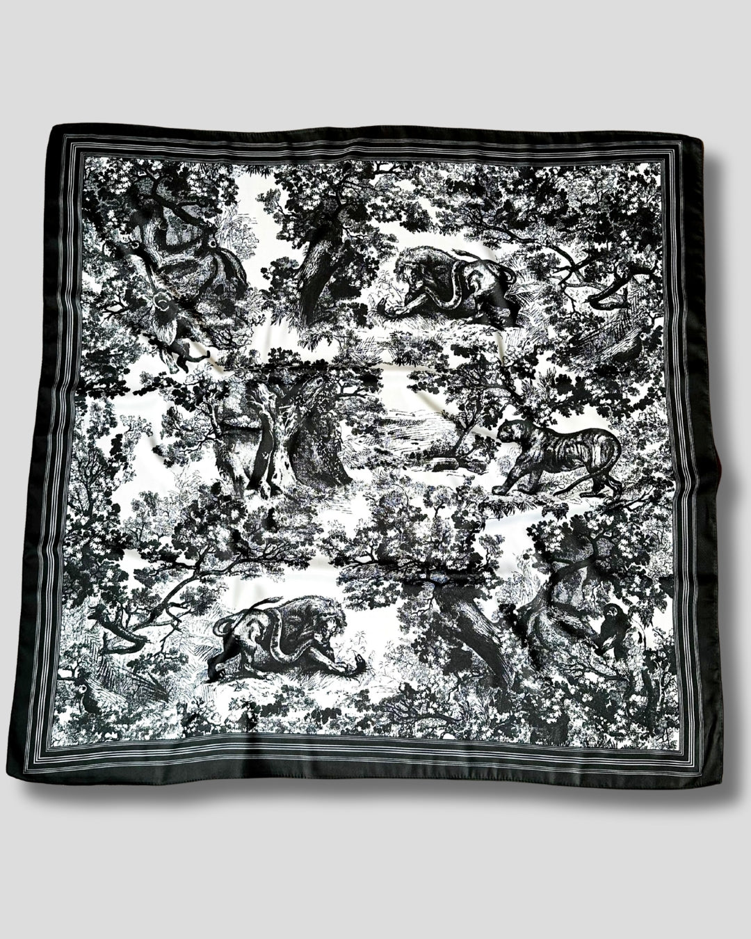 LARGE SQUARE DECORATED SCARF | BLACK, WHITE | 90X90 CM