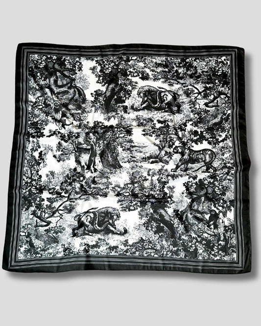 LARGE SQUARE DECORATED SCARF | BLACK, WHITE | 90X90 CM