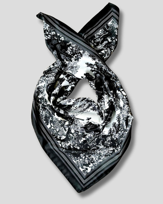 LARGE SQUARE DECORATED SCARF | BLACK, WHITE | 90X90 CM
