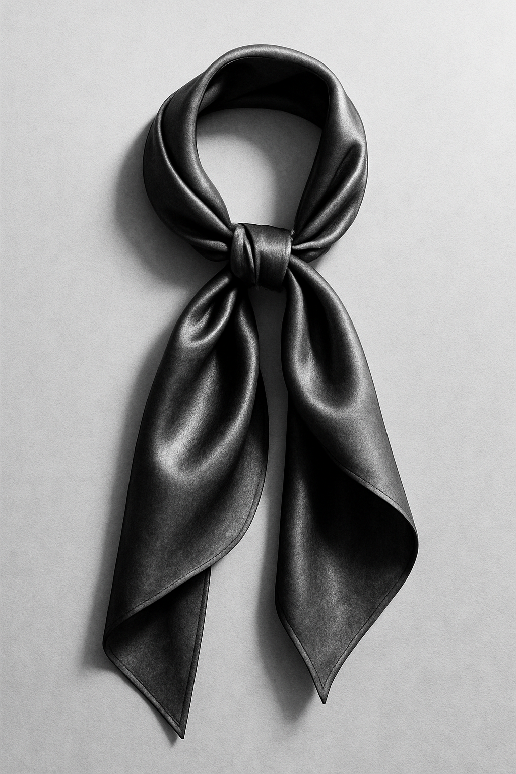 Black satin scarf on a light gray background